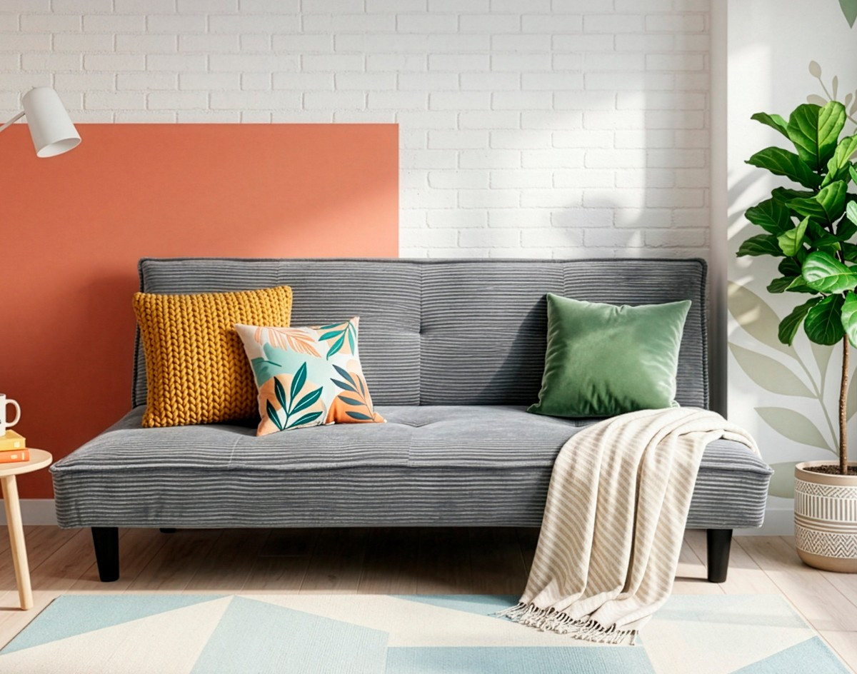 Clipper Gray Corduroy Convertible Sofa, 180 cm