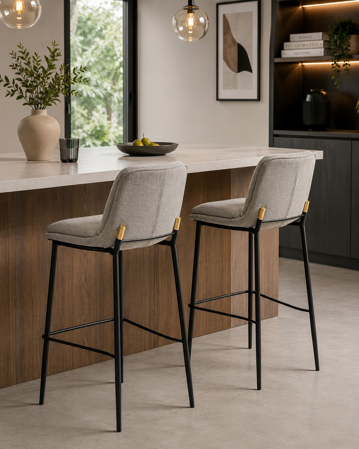 tabourets de bar MGM en tissu gris clair