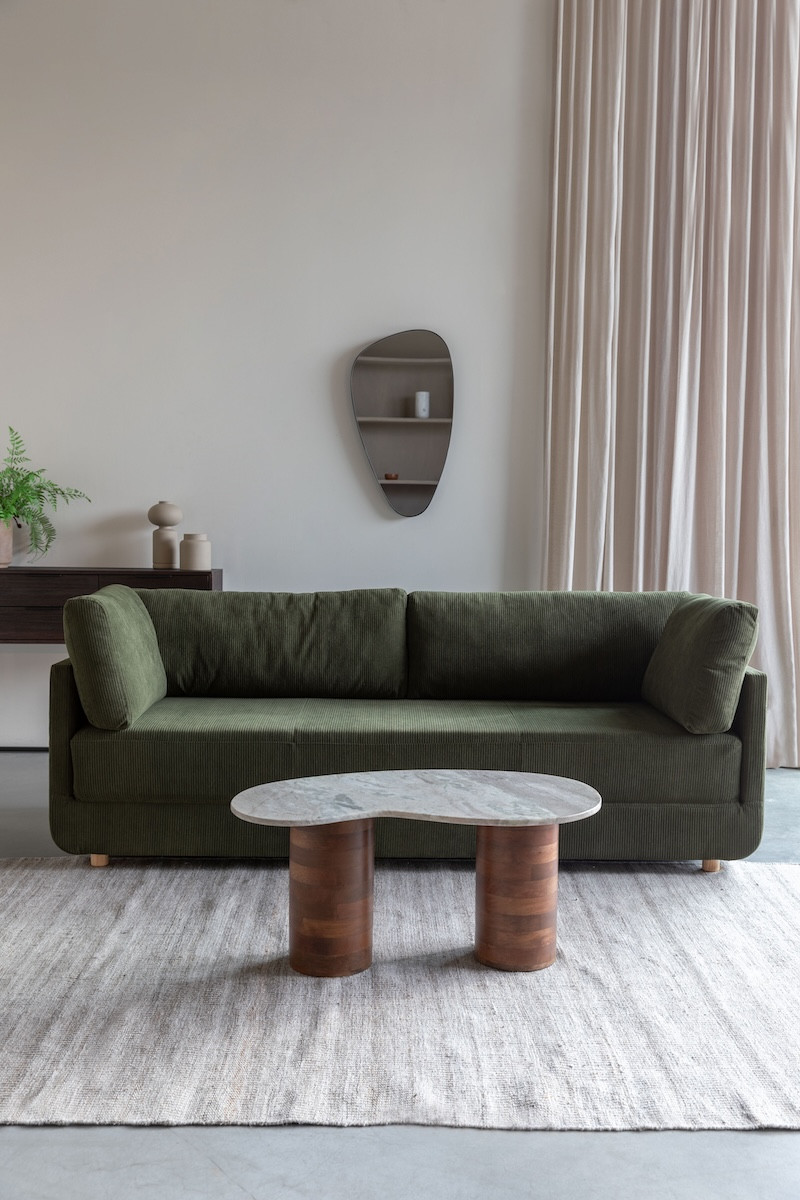 Coffee table in natural marble and mango wood - SAKI