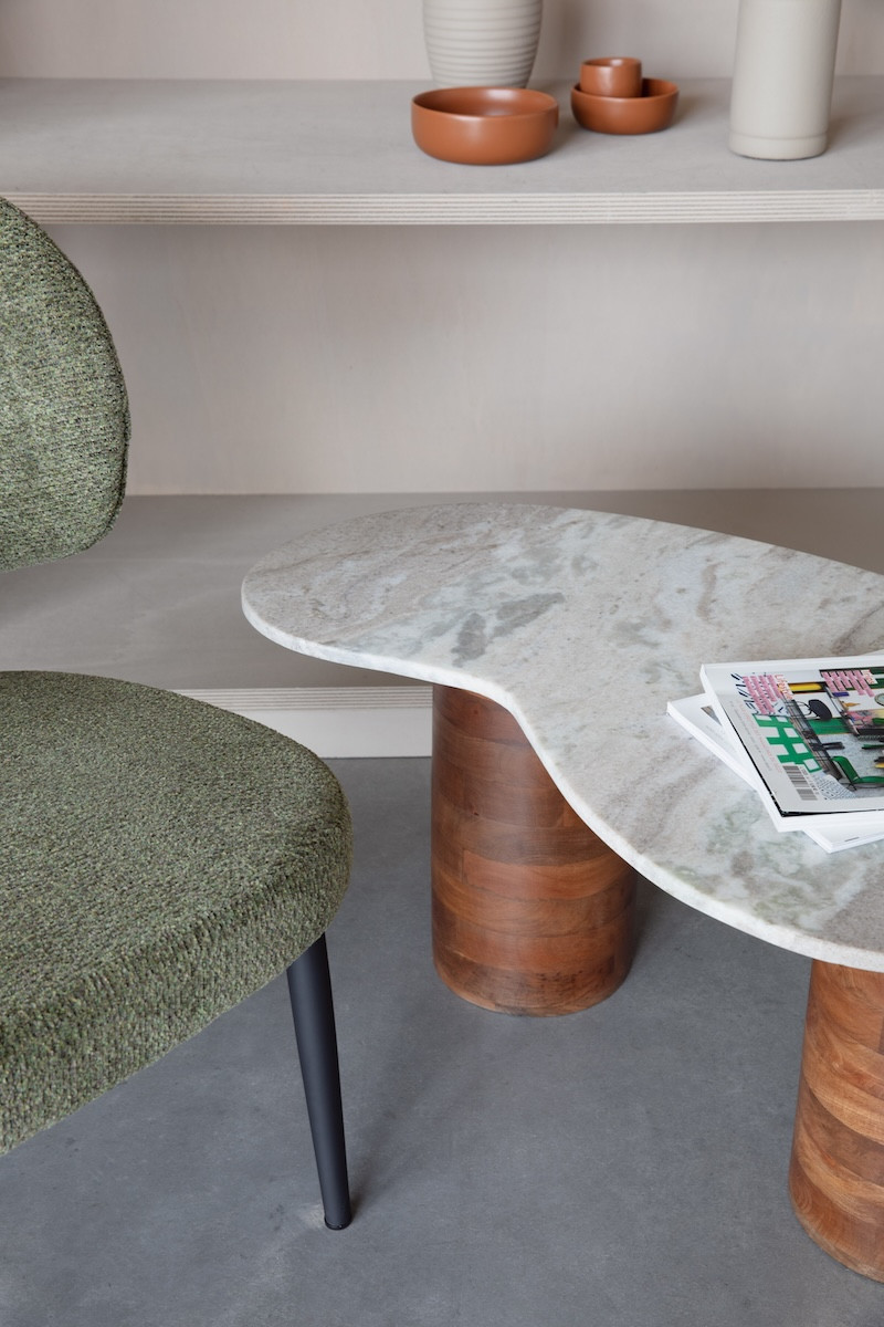 Coffee table in natural marble and mango wood - SAKI