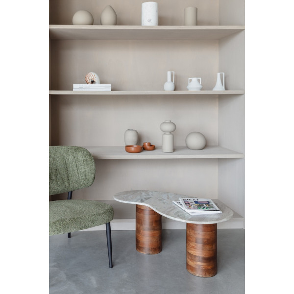 Coffee table in natural marble and mango wood - SAKI