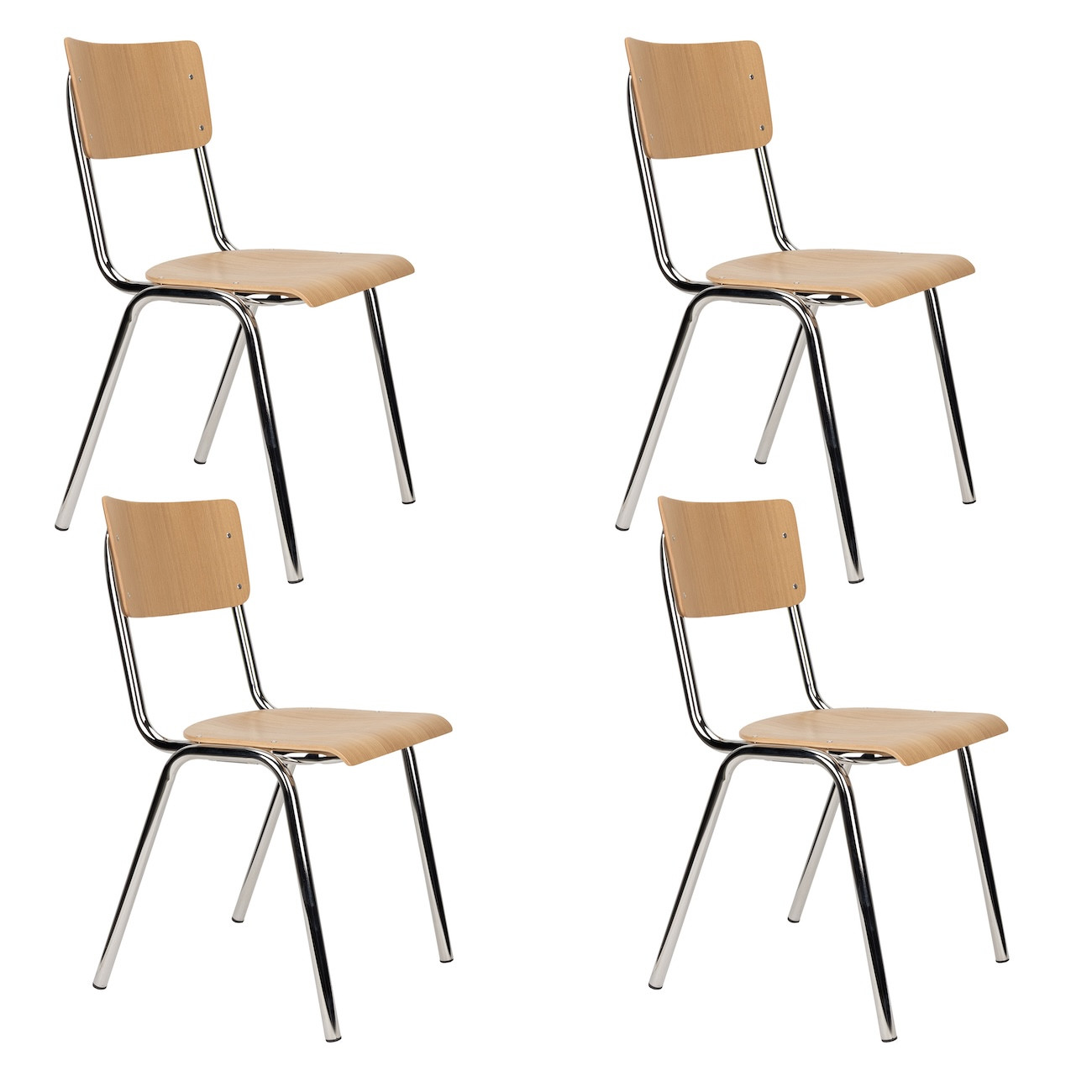 Set of 4 oak and chrome chairs – Back to School