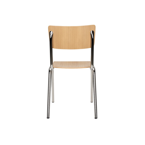 Chaise Back to School avec dossier en chêne et structure chromée, vue arrière