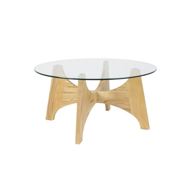 KOBE - Runder Couchtisch aus Holz und Glas D 80