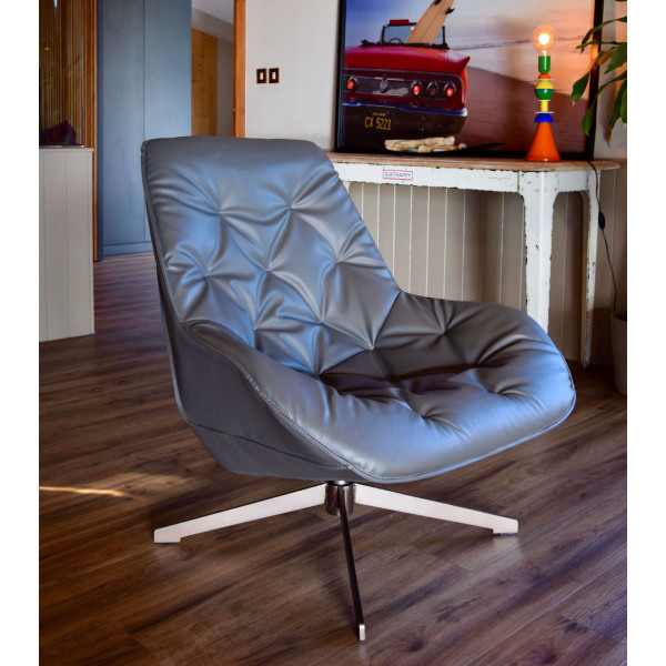 Fauteuil Lounge Gris Simili Capitonn TREK Mathi Design